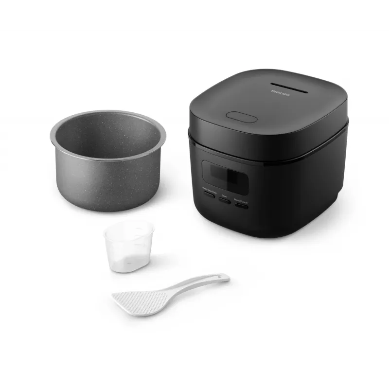 Ryžių virimo aparatas Philips 3000 serijos HD3080/80, 0,54 l, 400 W, juodas, mygtukų valdymas