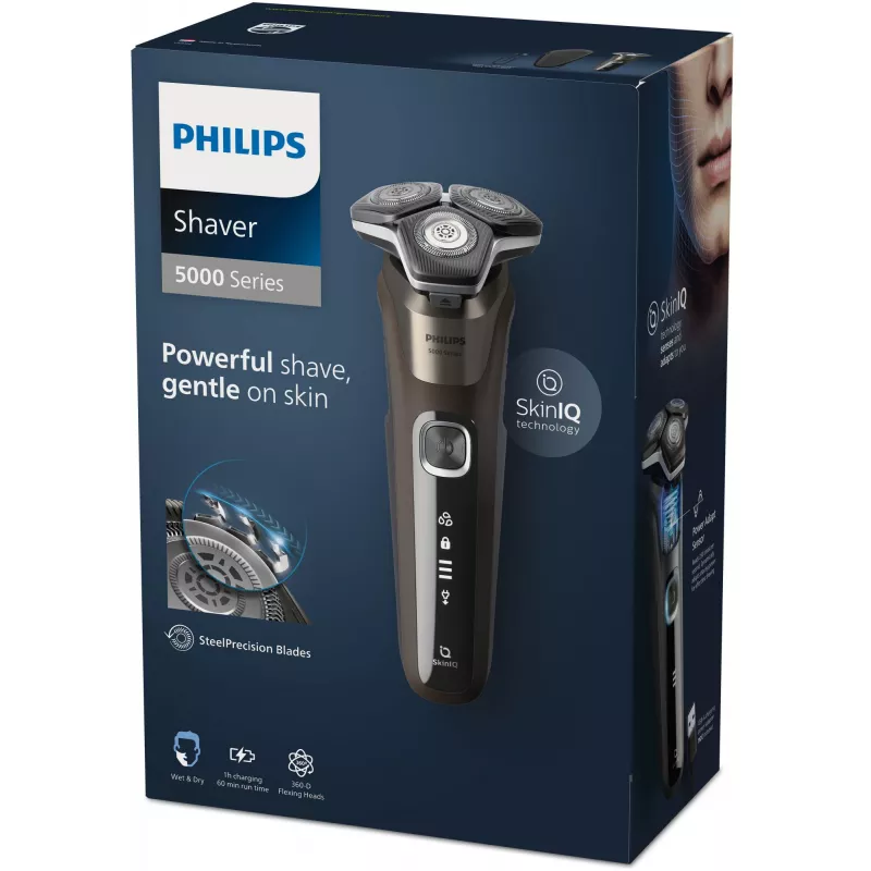 Philips SHAVER Series 5000 S5886/30 vyriškas skustuvas su rotaciniu skutimu ir trimeriu, juoda/ruda