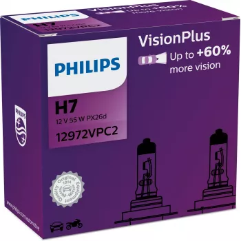 Philips VisionPlus 12972VPC2 lemputės H7 halogeninės, 55 W, 12 V, 2 vnt.