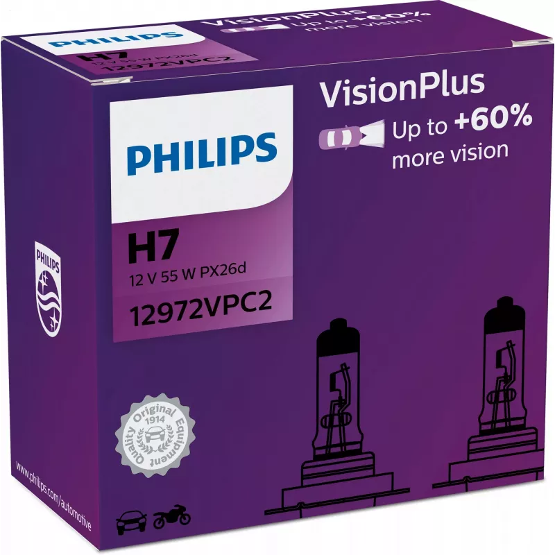 Philips VisionPlus 12972VPC2 lemputės H7 halogeninės, 55 W, 12 V, 2 vnt.