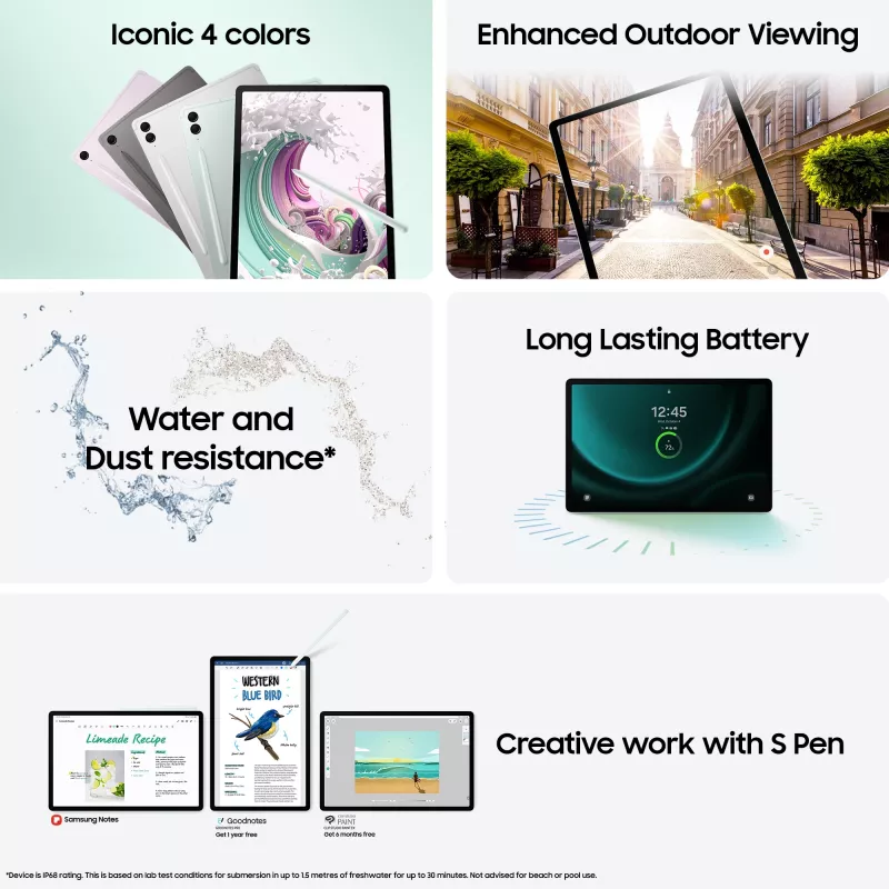 Samsung Galaxy Tab S9 FE+ S9 FE+ Samsung Exynos 256 GB 31,5 cm (12,4 colio) 12 GB Wi-Fi 6 (802.11ax) Android 13 Pilka
