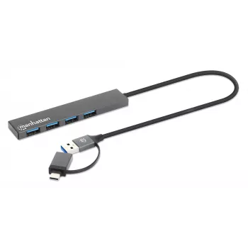Manhattan USB-C & USB-A jungties dokas / šakotuvas, 4 prievadai: USB-A (x4), 5 Gbps (USB 3.2 Gen1), maitinamas per USB, kabelis 25 cm