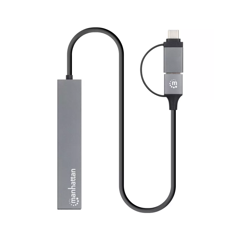 Manhattan USB-C & USB-A jungties dokas / šakotuvas, 4 prievadai: USB-A (x4), 5 Gbps (USB 3.2 Gen1), maitinamas per USB, kabelis 25 cm