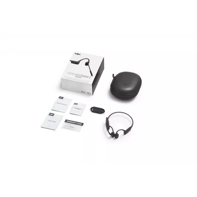 SHOKZ OpenComm2 2025 belaidžiai ausinės su kaulinio garso technologija, USB-C, juodos spalvos