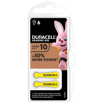 Duracell Hearing Aid 10 baterijos klausos aparatams, vienkartinės, cinko-oro, 1,45 V, 6 vnt., 100 mAh, 4 metai
