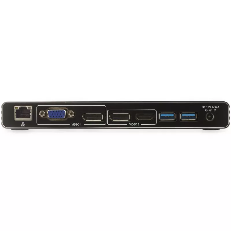 StarTech.com Thunderbolt 3 Dock – doko stotelė nešiojamam kompiuteriui su dviem 4K 60Hz monitoriais, DisplayPort, HDMI ir 1080p VGA, 85W įkrovimas, 2x USB-A, Ethernet, skirta Mac ir Windows