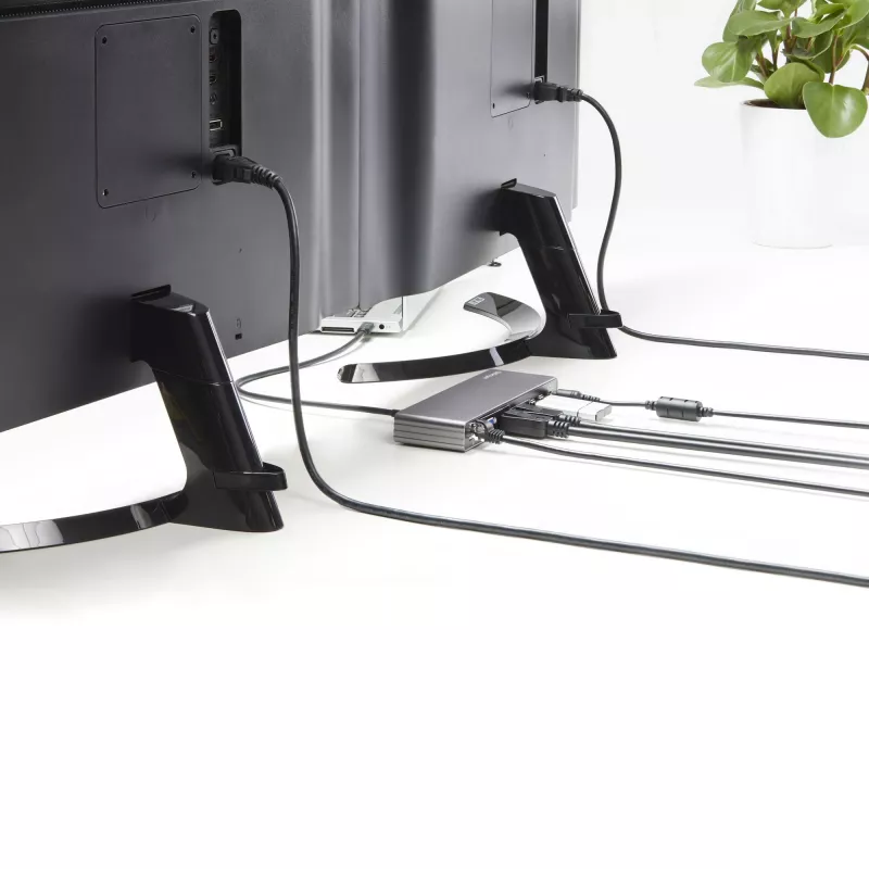 StarTech.com Thunderbolt 3 Dock – doko stotelė nešiojamam kompiuteriui su dviem 4K 60Hz monitoriais, DisplayPort, HDMI ir 1080p VGA, 85W įkrovimas, 2x USB-A, Ethernet, skirta Mac ir Windows