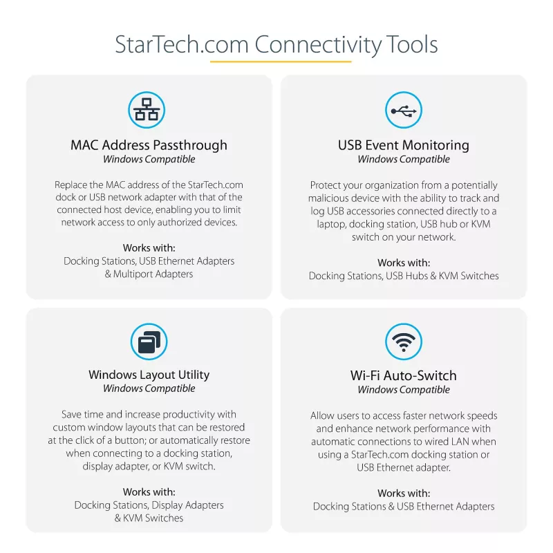 StarTech.com Thunderbolt 3 Dock – doko stotelė nešiojamam kompiuteriui su dviem 4K 60Hz monitoriais, DisplayPort, HDMI ir 1080p VGA, 85W įkrovimas, 2x USB-A, Ethernet, skirta Mac ir Windows