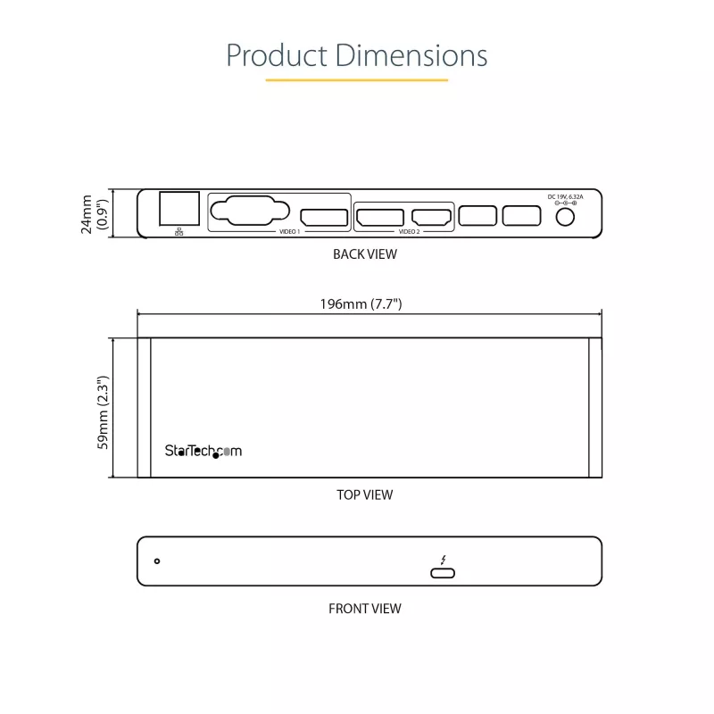 StarTech.com Thunderbolt 3 Dock – doko stotelė nešiojamam kompiuteriui su dviem 4K 60Hz monitoriais, DisplayPort, HDMI ir 1080p VGA, 85W įkrovimas, 2x USB-A, Ethernet, skirta Mac ir Windows