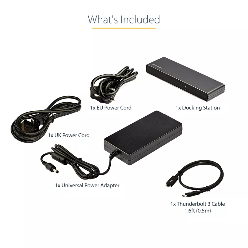 StarTech.com Thunderbolt 3 Dock – doko stotelė nešiojamam kompiuteriui su dviem 4K 60Hz monitoriais, DisplayPort, HDMI ir 1080p VGA, 85W įkrovimas, 2x USB-A, Ethernet, skirta Mac ir Windows