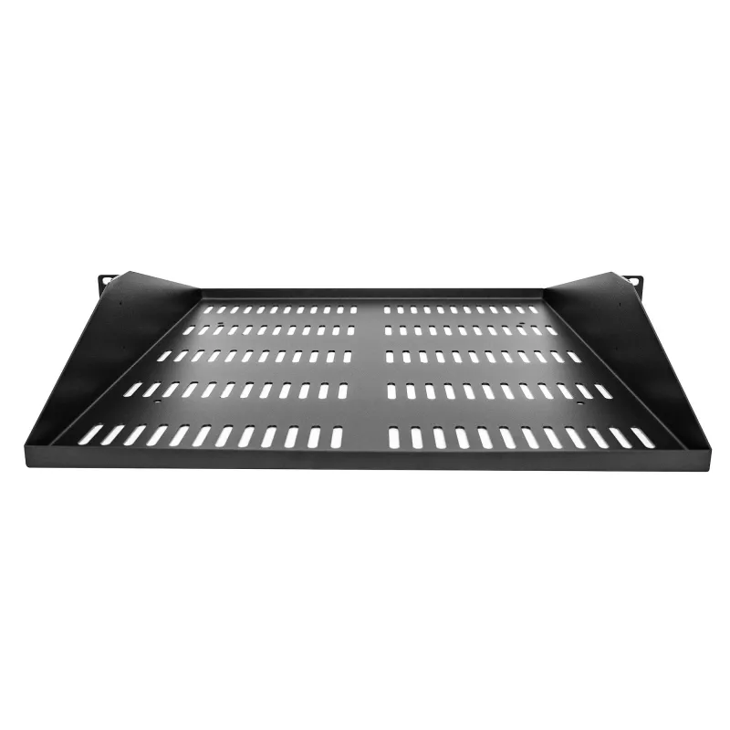 StarTech.com 2U serverinė lentyna, centre montuojama universali ventiliuojama konsolinė padėkla 19 colių tinklo įrangos stovui, tvirtas plienas, 91 kg talpa, 50,8 cm gylio, juoda
