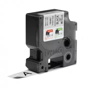 DYMO Rhino Industrial ilgalaikės poliesterio etiketės | 19 mm x 5,5 m | juodas spaudinys ant metalinio | lipnios | skirtos Rhino ir LabelManager etikečių spausdintuvams