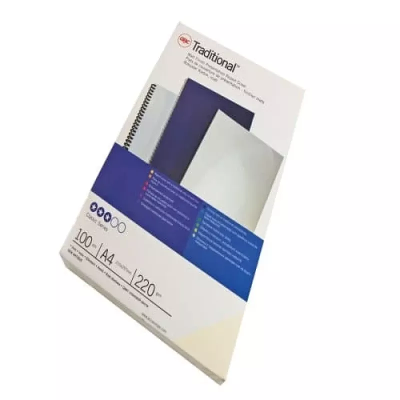 GBC Binding Cover A4 Plain 250 gsm – balti kieti viršeliai dokumentams, 100 vnt.