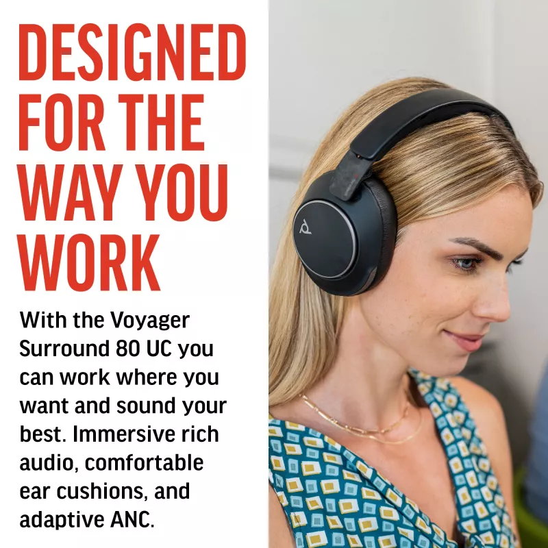 HP Poly Voyager Surround 80 UC USB-C ausinių rinkinys su USB-C/A adapteriu