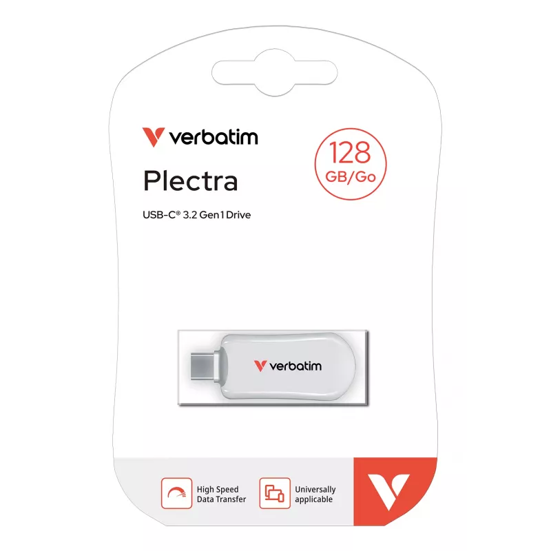 Verbatim Plectra USB-C atmintukas baltas 128GB, 128 GB, USB Type-C, 3.2 Gen 1 (3.1 Gen 1), 100 MB/s, be dangtelio, baltas