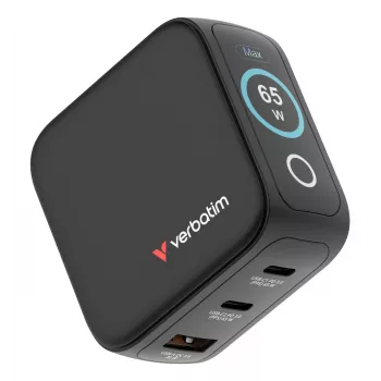 Verbatim Mini GaN įkroviklis 65W su ekranu, vidinis, AC, 20 V, juodas