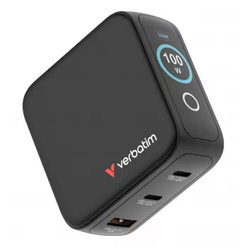 Verbatim Mini GaN įkroviklis 100W su ekranu, AC, 20 V, juodas
