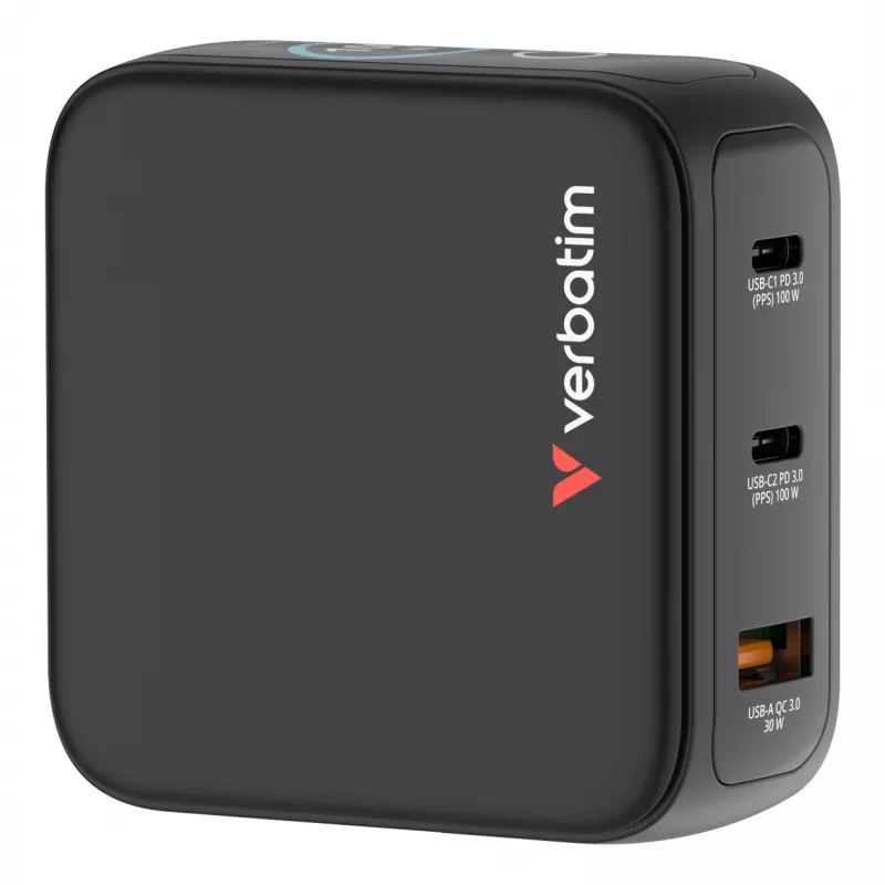 Verbatim Mini GaN įkroviklis 100W su ekranu, AC, 20 V, juodas
