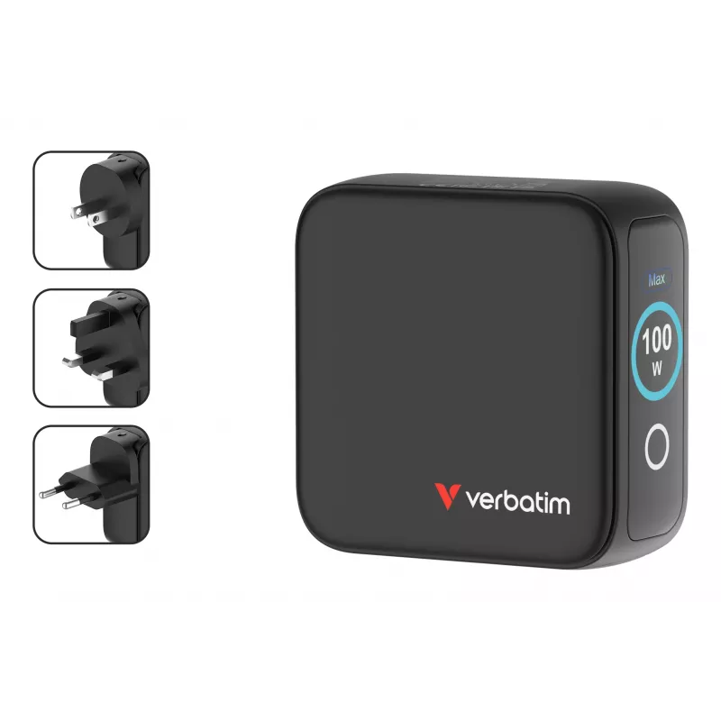 Verbatim Mini GaN įkroviklis 100W su ekranu, AC, 20 V, juodas