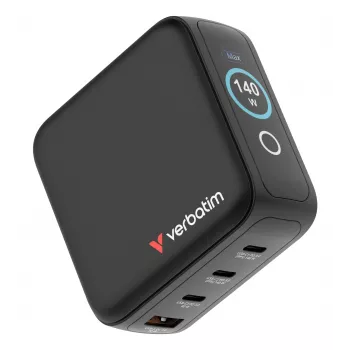 Verbatim Mini GaN įkroviklis 140W su ekranu, patalpų, AC, 28 V, juodas