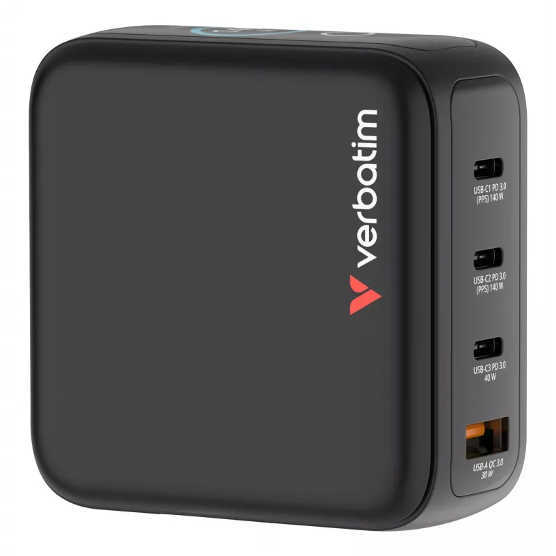 Verbatim Mini GaN įkroviklis 140W su ekranu, patalpų, AC, 28 V, juodas