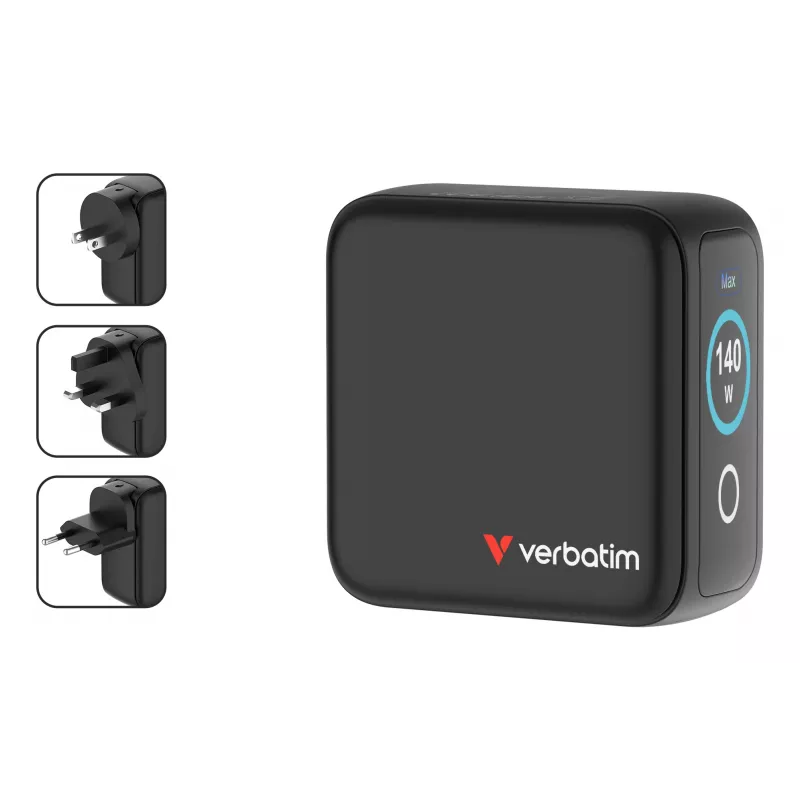 Verbatim Mini GaN įkroviklis 140W su ekranu, patalpų, AC, 28 V, juodas