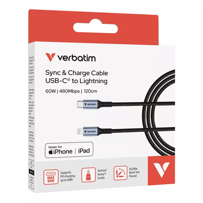 Verbatim Sync & Charge USB-C į Lightning laidas 1,2 m, juodas