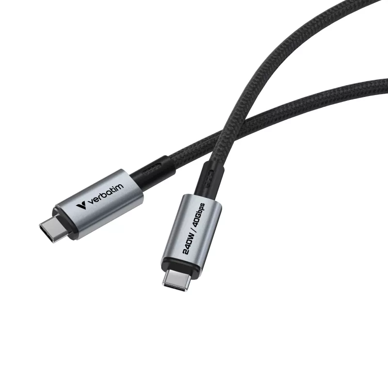 Verbatim Sync & Charge USB C į USB C 240W 40 Gbps 120 cm, 1,2 m, USB C, USB C, USB4 Gen 2x2, 40 Gbit/s, Juoda