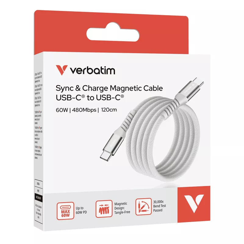 Verbatim Sync & Charge Magnetic USB-C laidas 60W 1,2 m pilkas