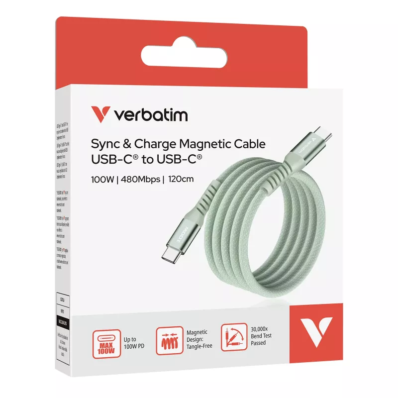 Verbatim Sync & Charge Magnetic Cable 100W USB-C į USB-C 120 cm Žalias