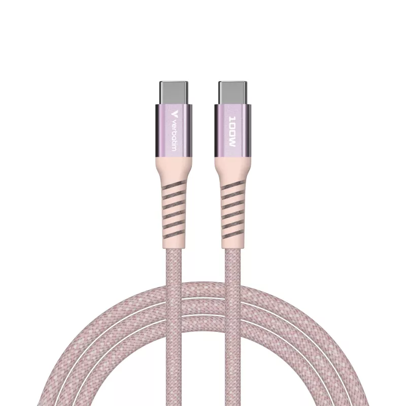 Verbatim Sync & Charge magnetinis kabelis – 100W USB-C į USB-C 120 cm rožinis