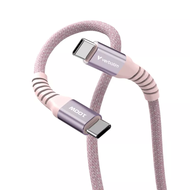 Verbatim Sync & Charge magnetinis kabelis – 100W USB-C į USB-C 120 cm rožinis