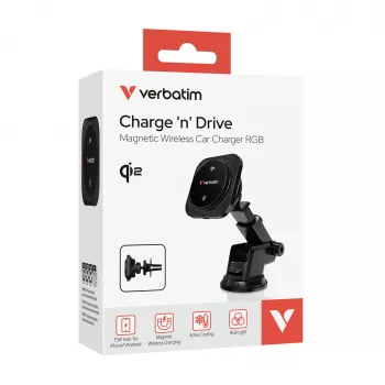Verbatim Charge 'n' Drive Qi2 belaidis automobilinis magnetinis RGB įkroviklis