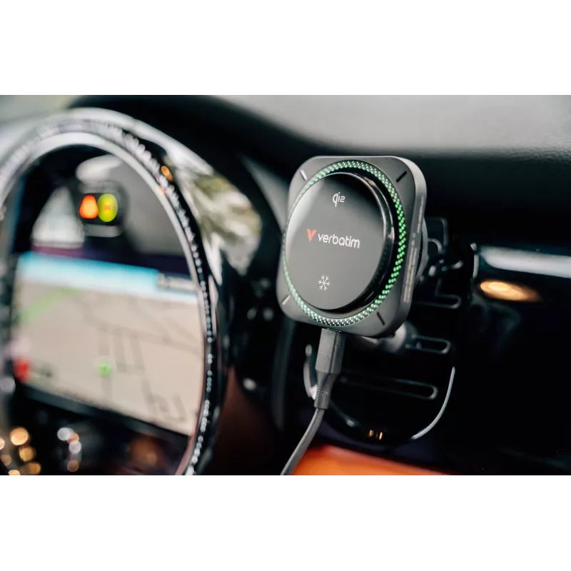 Verbatim Charge 'n' Drive Qi2 belaidis automobilinis magnetinis RGB įkroviklis