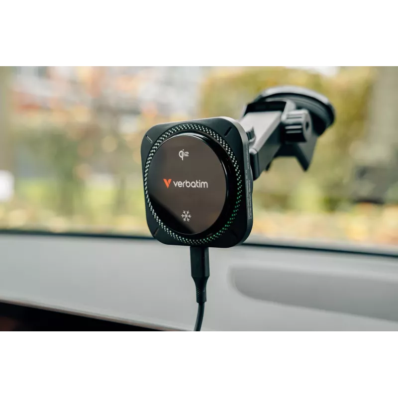 Verbatim Charge 'n' Drive Qi2 belaidis automobilinis magnetinis RGB įkroviklis