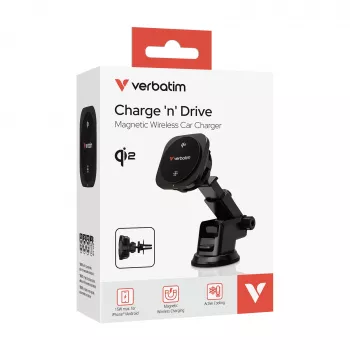 Verbatim Charge 'n' Drive Qi2 belaidis magnetinis automobilinis kroviklis, 15W, 1 m, juodas