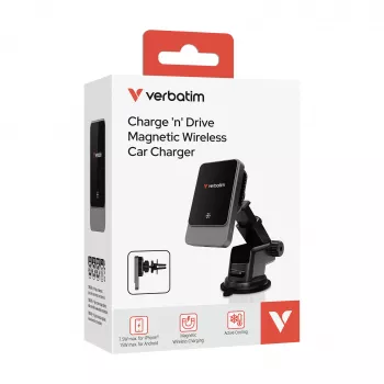 Verbatim Charge 'n' Drive magnetinis belaidis automobilinis įkroviklis, automatinis, USB, belaidis įkrovimas, 1 m, juodas