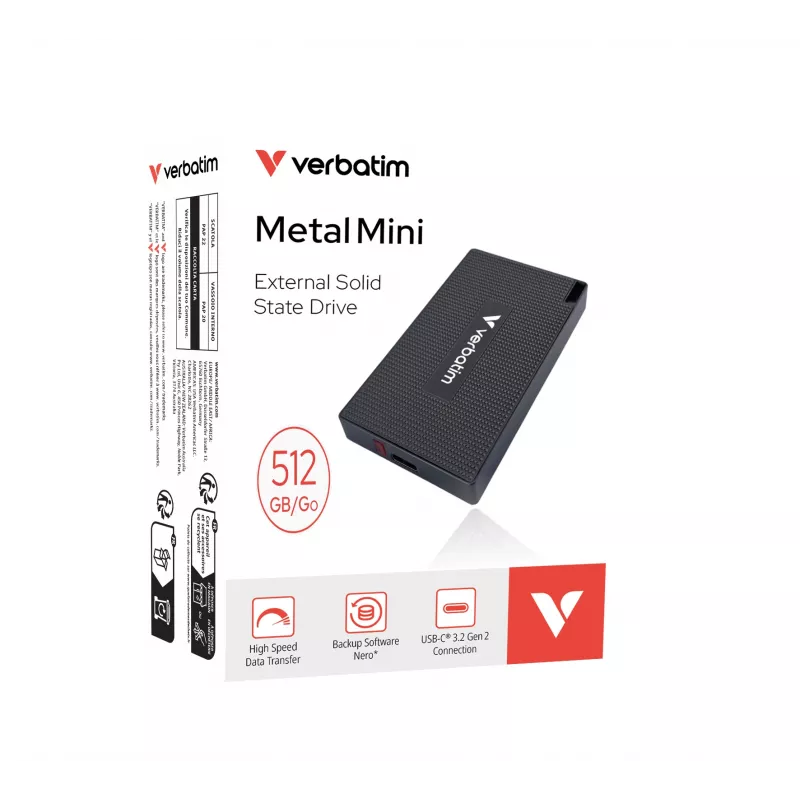Verbatim Metal Mini SSD USB-C 3.2 Gen 2x2 512 GB, pilka