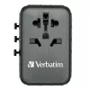 Verbatim UTA-05 65W GaN III Universalus kelioninis adapteris su 2x USB-C PD & QC 4+ ir 2x USB-A prievadais