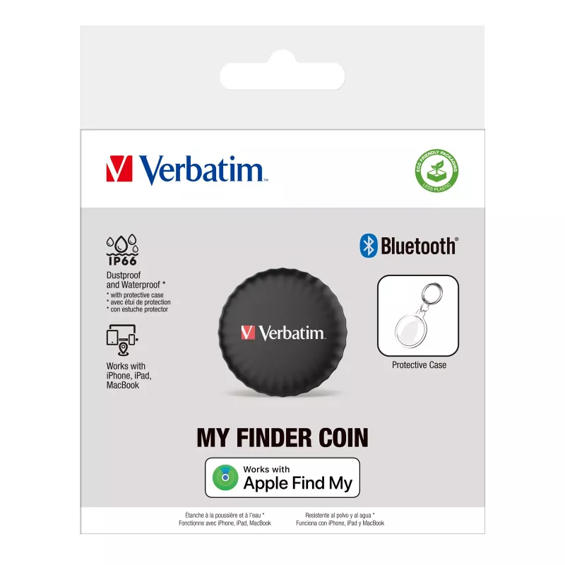 Verbatim My Finder Coin asmeninis ieškiklis, juodas, atsparus dulkėms ir vandeniui, IP66, CR2032