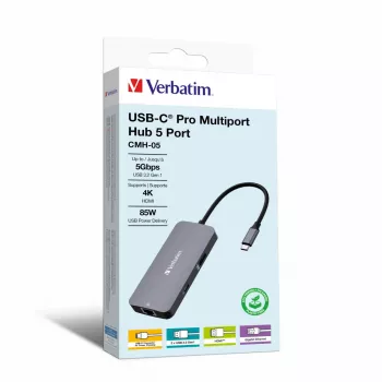 Verbatim CMH-05 USB-C Pro 5 prievadų multiportas, sidabrinis