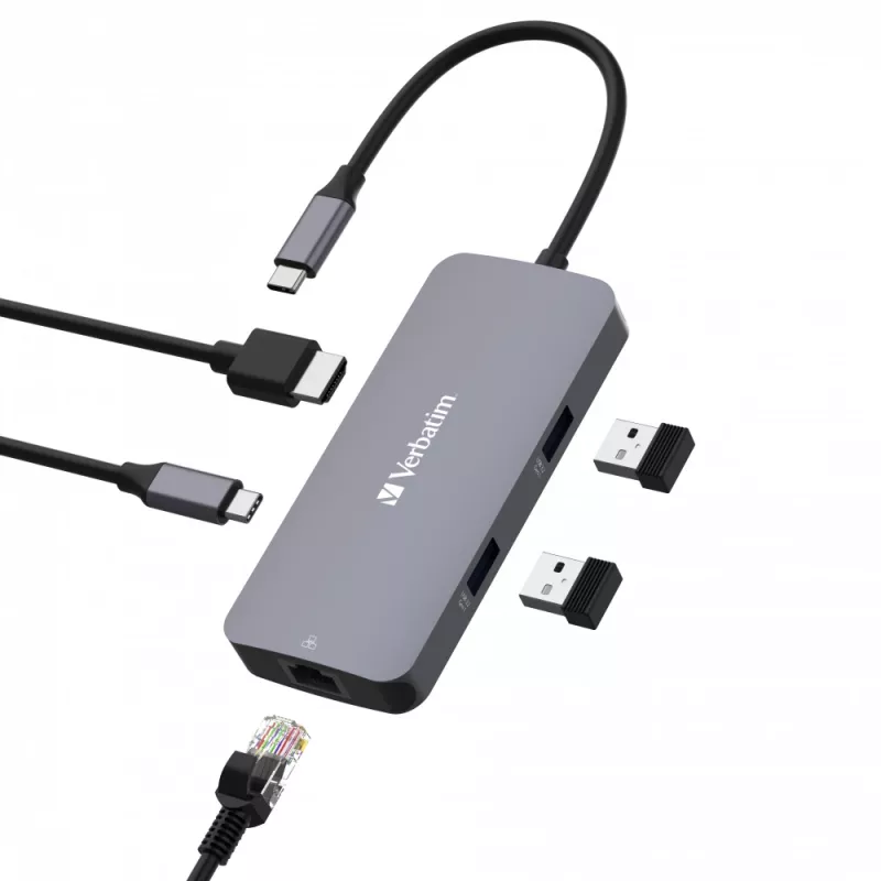 Verbatim CMH-05 USB-C Pro 5 prievadų multiportas, sidabrinis