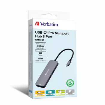 Verbatim CMH-08 USB-C 8 prievadų stebulė, 5000 Mbit/s, sidabrinė