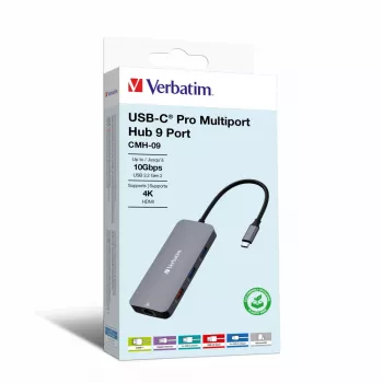 Verbatim CMH-09 USB Type-C 9 prievadų multiport hubas 10000 Mbit/s sidabrinis