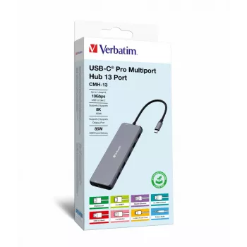 Verbatim CMH-13 USB Type-C 13 prievadų centras 10000 Mbit/s sidabrinis