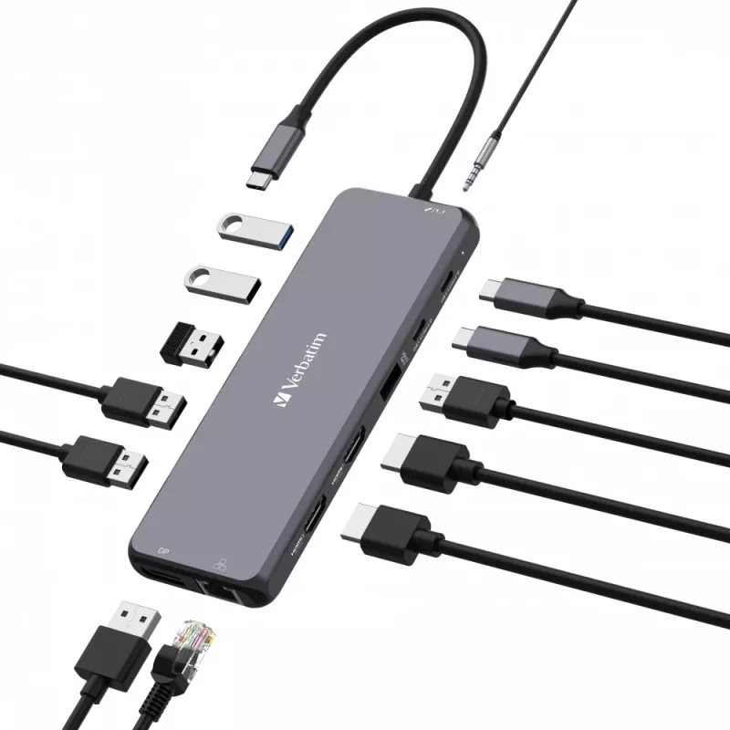 Verbatim CMH-13 USB Type-C 13 prievadų centras 10000 Mbit/s sidabrinis