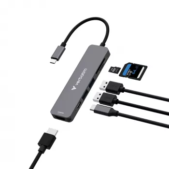 Verbatim USB-C Essentials Multiport Hub 6 prievadai: HDMI, USB-C PD, USB-A 3.2 Gen 1, USB-A, SD ir microSD