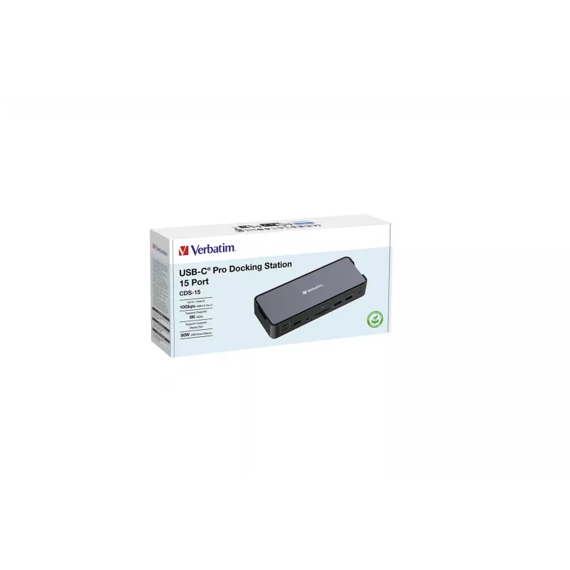 Verbatim CDS-15 laidinė USB 3.2 Gen 1 (3.1 Gen 1) Type-C stotelė, juoda, pilka
