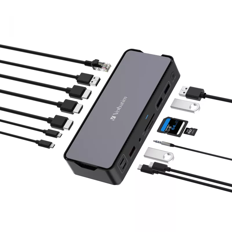Verbatim CDS-15 laidinė USB 3.2 Gen 1 (3.1 Gen 1) Type-C stotelė, juoda, pilka