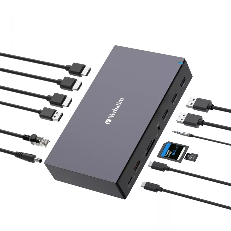 Verbatim CDS-17 laidinė USB 3.2 Gen 1 (3.1 Gen 1) Type-C stotelė, juoda, pilka